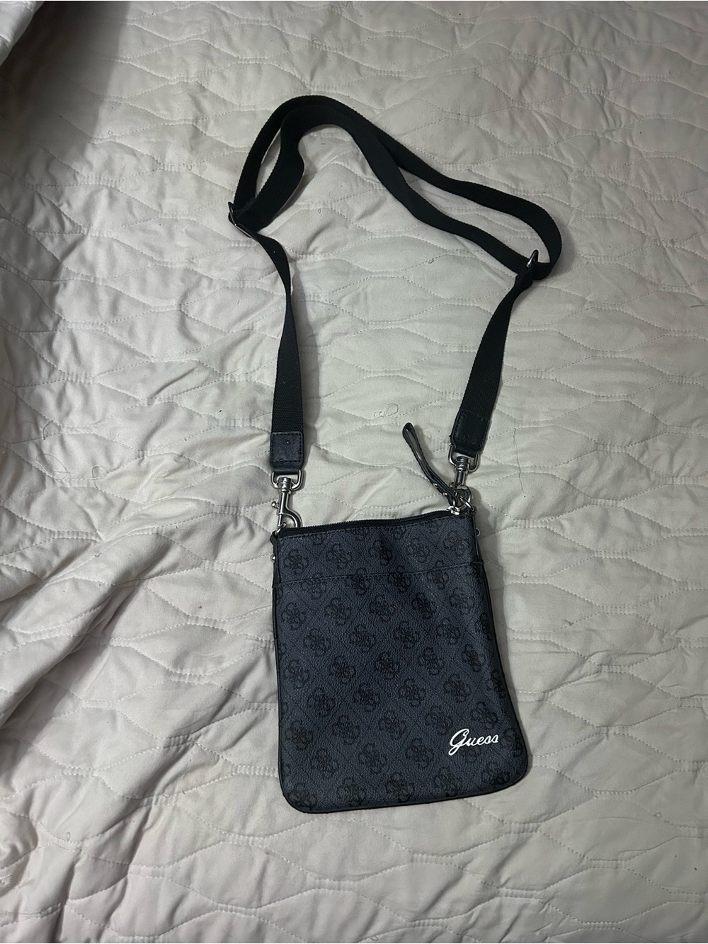 Guess Black Logo-Print Crossbody Pouch with Adjustable Strap
